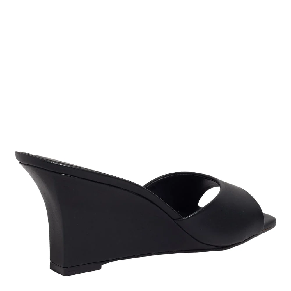 Mule Salto Anabela Couro Pelica Soft Preto Bico Quadrado - vista 3 de 3
