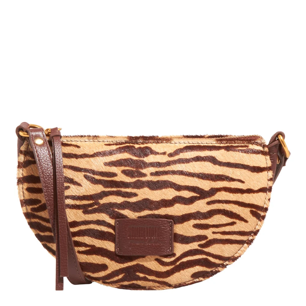 Bolsa Pequena Couro Pelo Zebra Marrom Brown Alça Transversal - vista 3 de 5