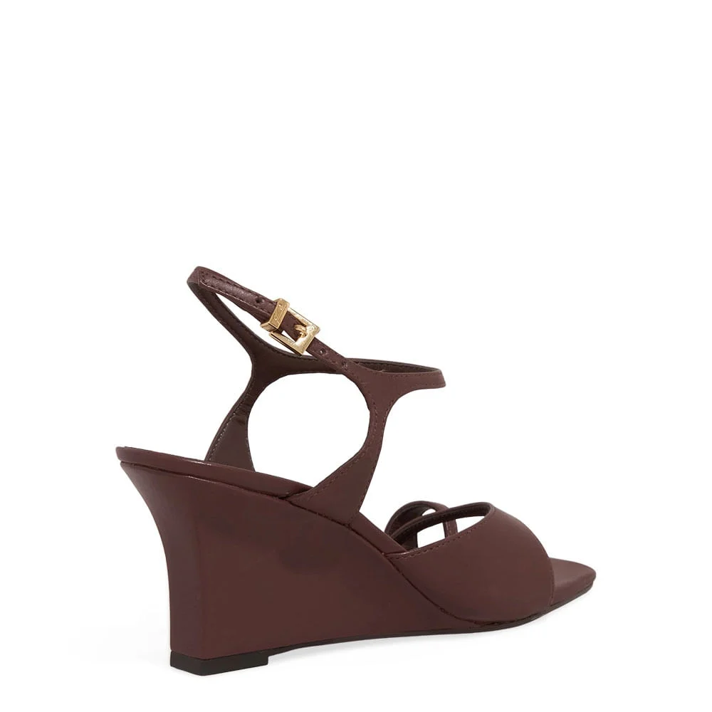 Sandália Couro Anabela Toe Ring Marrom - vista 3 de 3
