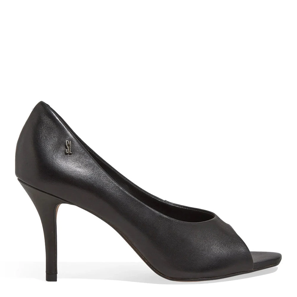 Peep Toe Couro Pelica Soft Salto Médio Fino Preto - vista 1 de 3