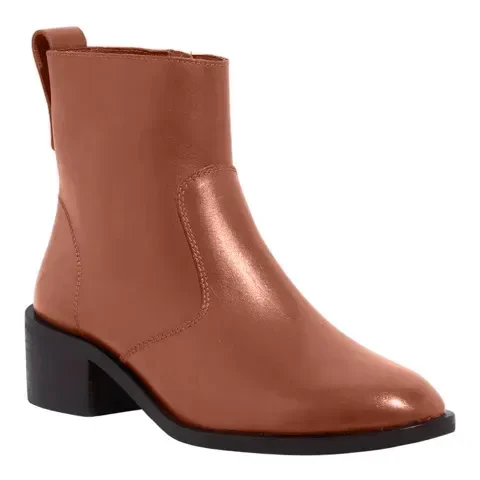 Bota Couro Confort Salto Grosso Caramelo - vista 2 de 3