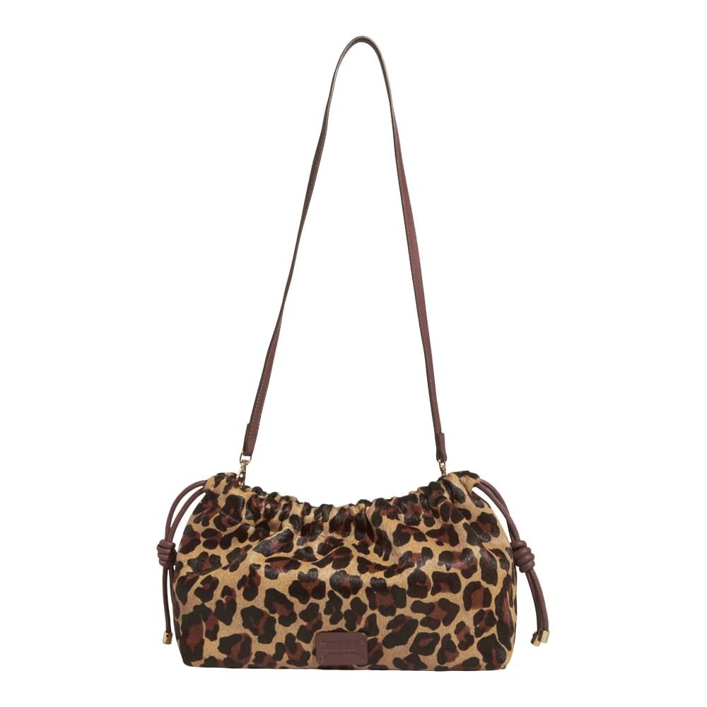 Bolsa Pequena Couro Pelo Estampa Animal Print Onça Alça Transversal - vista 1 de 5
