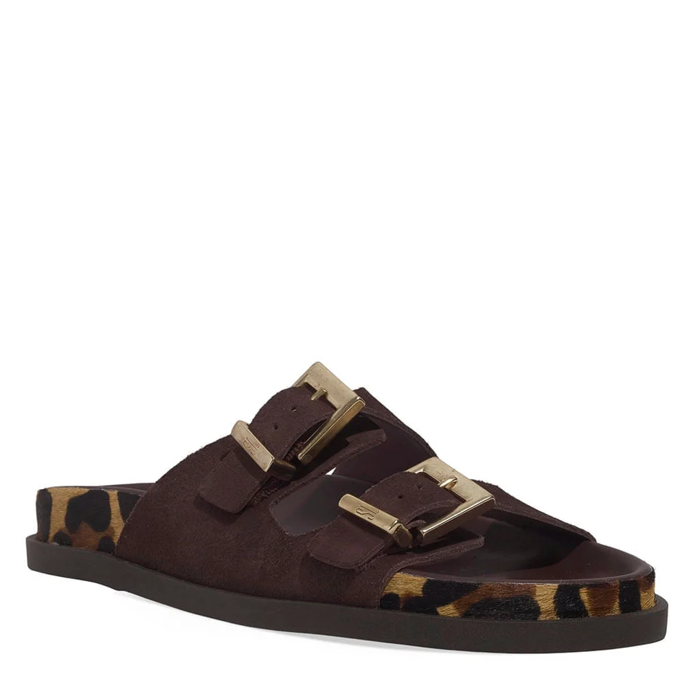 Papete Fivelas Couro Camurça Animal Print Onça - vista 2 de 5
