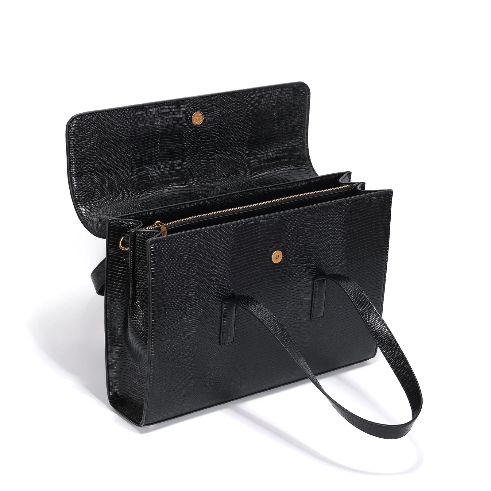 Bolsa Porta Notebook Material Lizard Preto Alça Dupla - vista 3 de 5