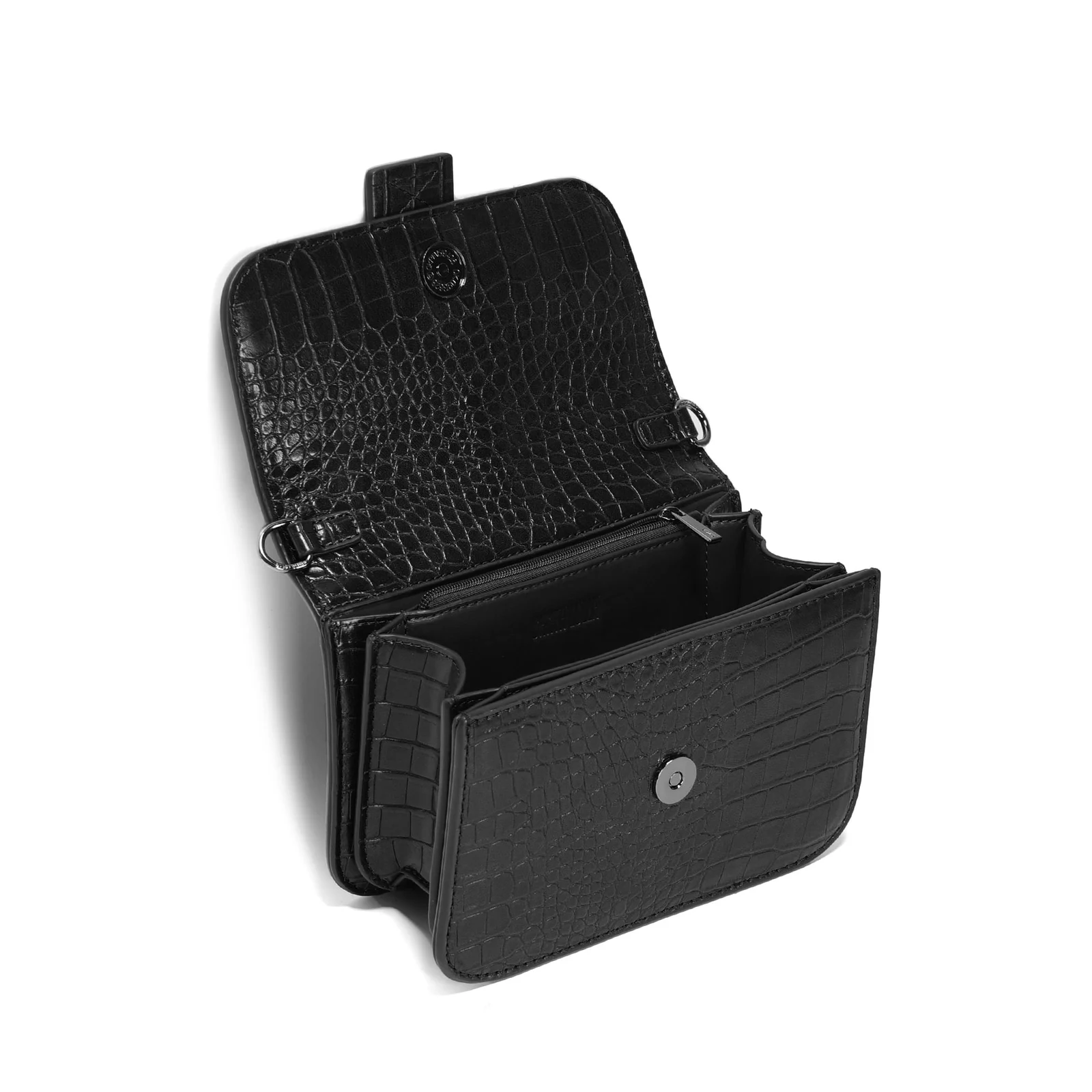 Bolsa Baguete Pequena Croco Preto Alça Corrente - vista 3 de 3