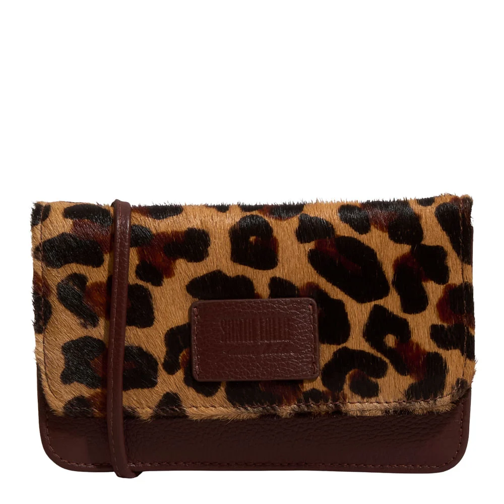 Bolsa Pequena Couro Pelo Estampa Animal Print Onça Alça Transversal - vista 1 de 4