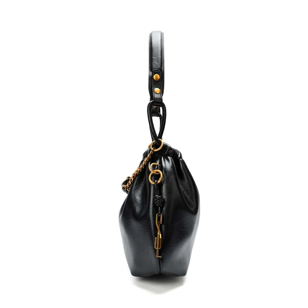 Bolsa Bucket Material Rustico Preta Alça De Ombro - vista 4 de 7