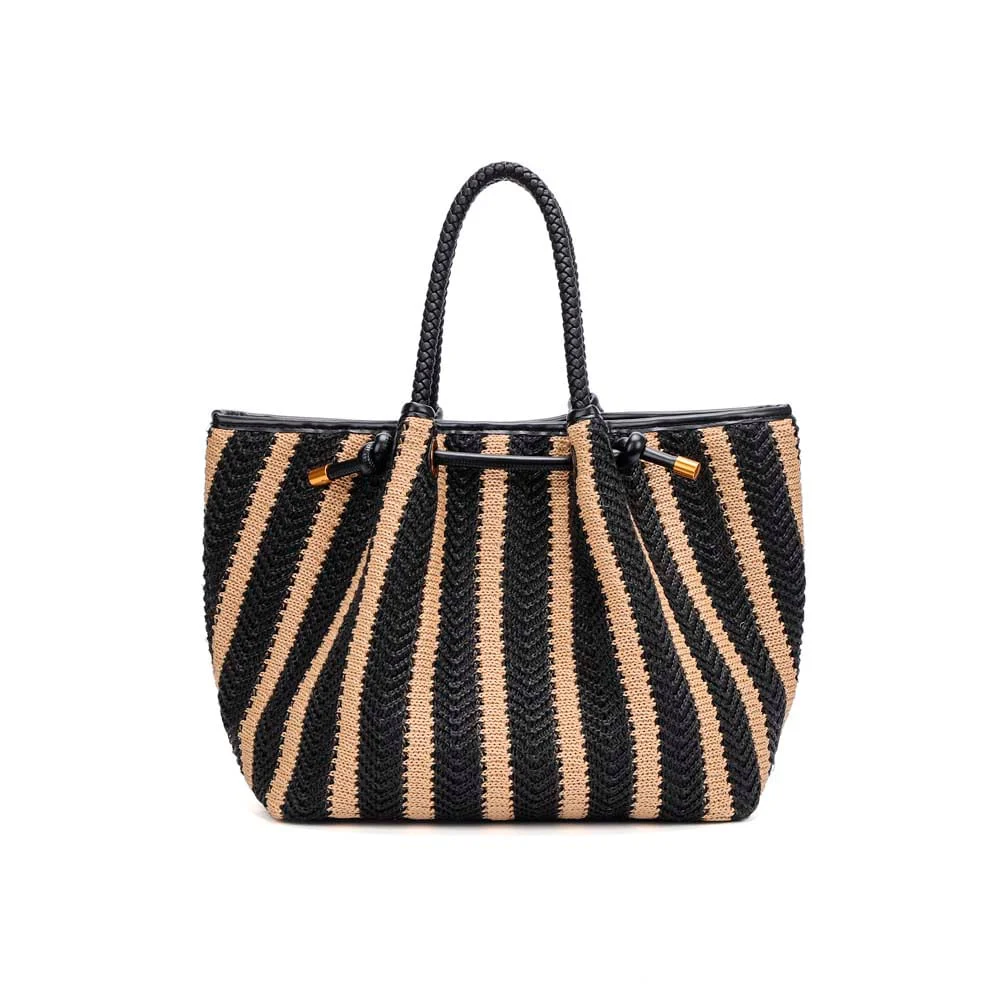 Bolsa Grande Tramado Preto E Bege Alça De Ombro - vista 3 de 5