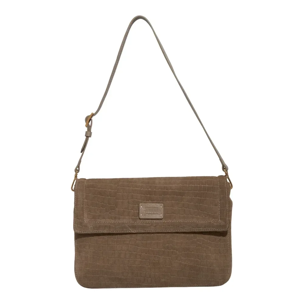 Bolsa Média Couro Camurça Marrom Alça De Ombro - vista 1 de 3