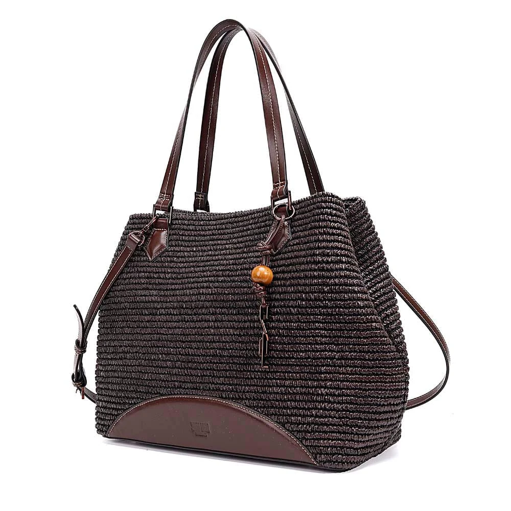 Bolsa Grande Tramado Marrom Dark Alça De Ombro - vista 5 de 8