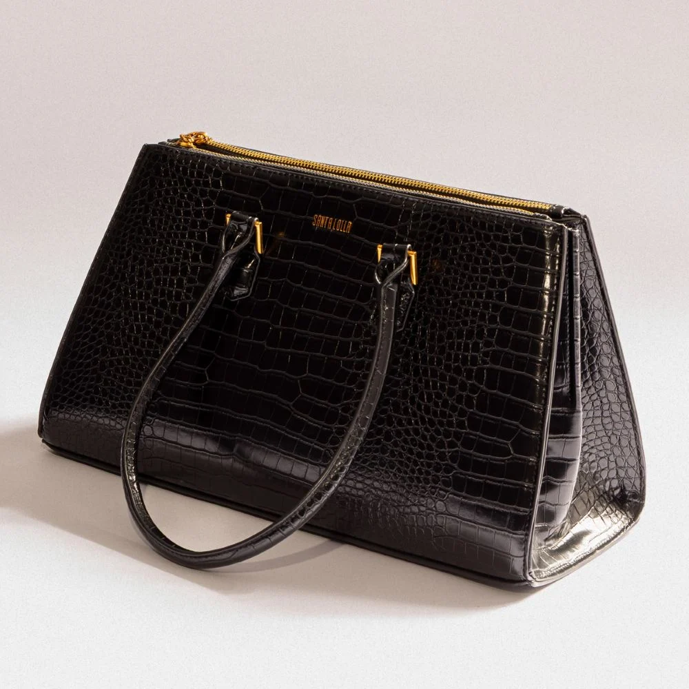 Bolsa Grande Croco Preta Alça De Ombro - vista 1 de 4