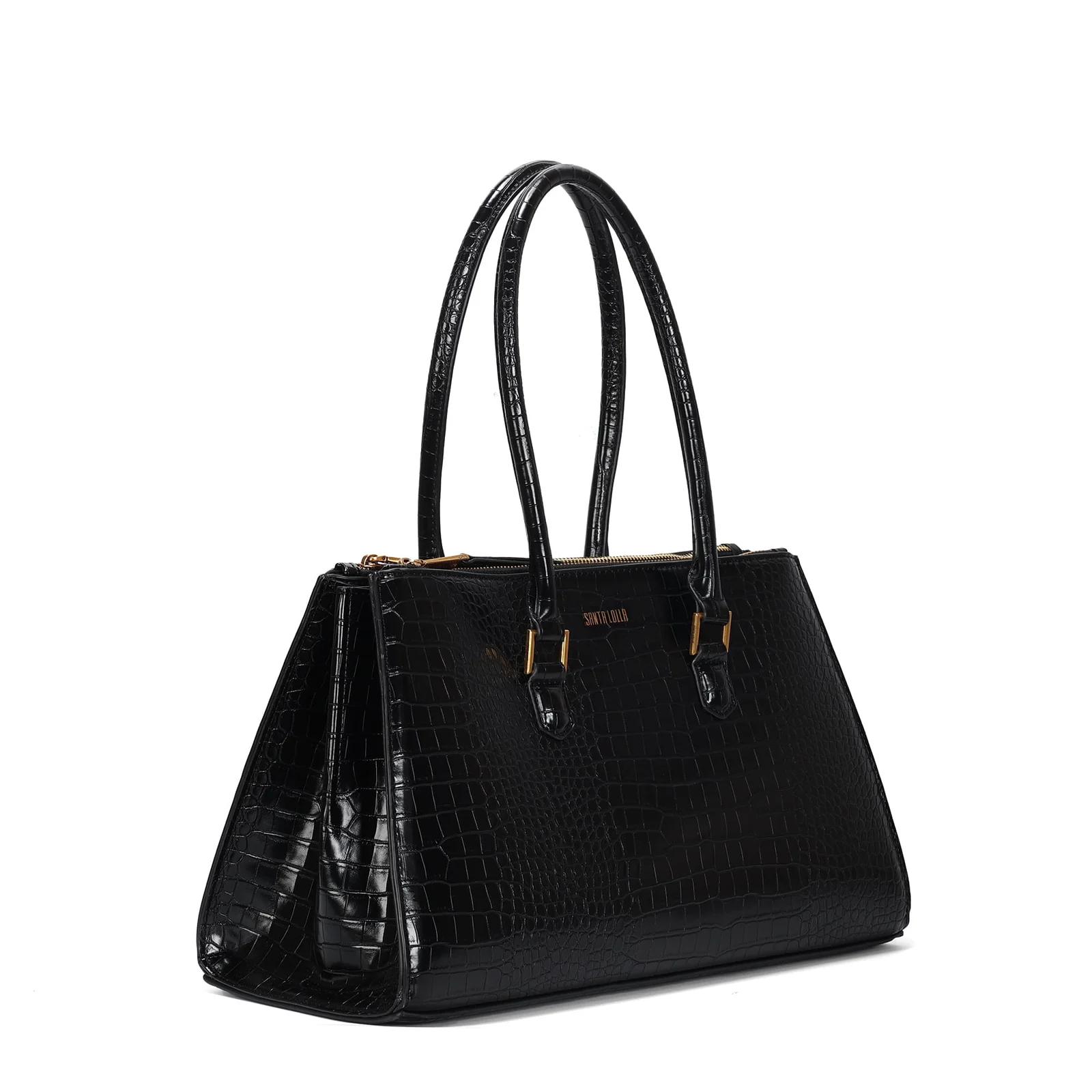 Bolsa Grande Croco Preta Alça De Ombro - vista 3 de 4