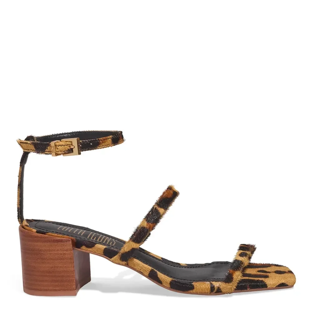 Sandália Couro Pelo Estampa Animal Print Onça Salto Bloco - vista 1 de 3