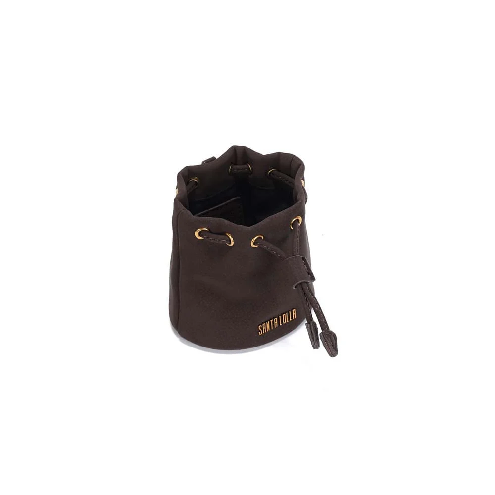 Chaveiro Mini Bolsa Bucket Nobuck Marrom Dark Alça Transversal - vista 3 de 3