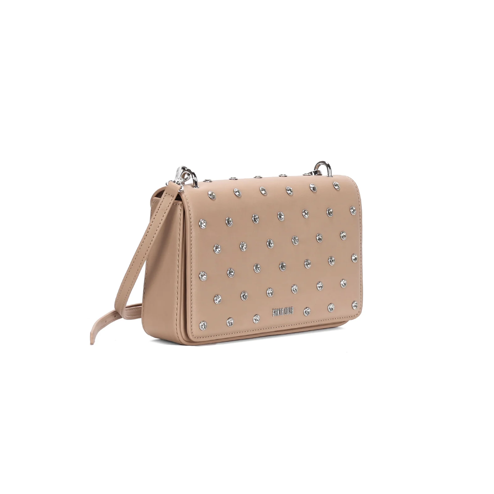 Bolsa Pequena Soft Bege Strass Alça Transversal - vista 3 de 4
