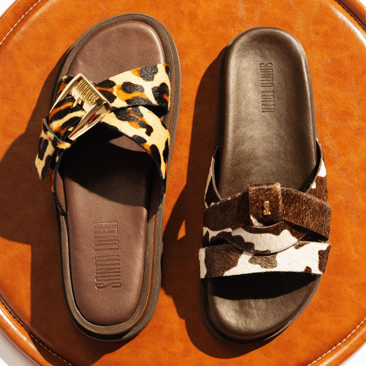 Papete Couro Pelo Animal Print Marrom - vista 5 de 6