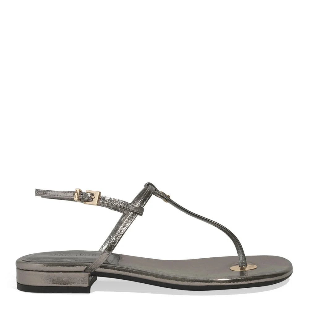 Rasteira Salomé Couro Metalizado Prata - vista 1 de 4