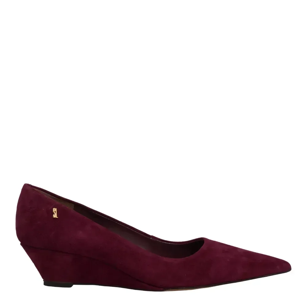 Scarpin Couro Bico Fino Roxo Anabela - vista 2 de 4