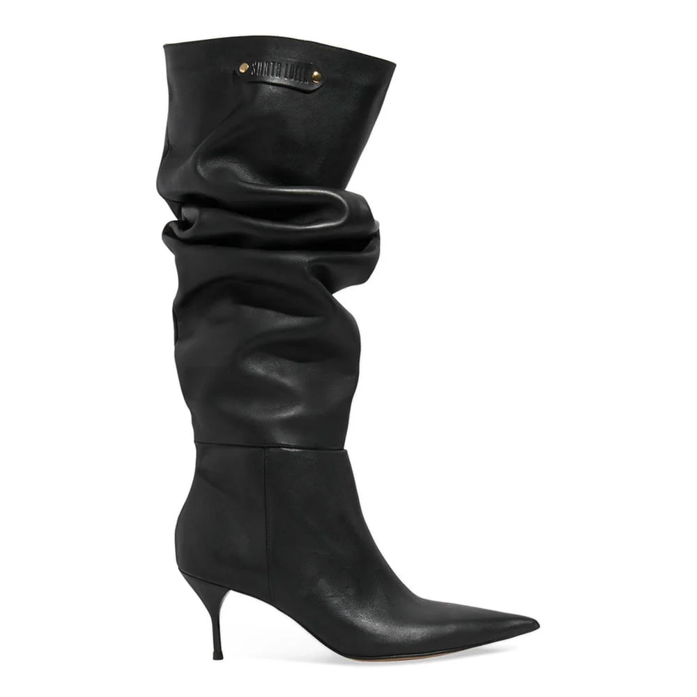 Bota Couro Confort Cano Alto Slouch Preto - vista 1 de 3