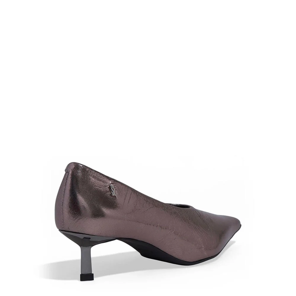 Scarpin Couro Metalizado Salto Baixo Prata - vista 3 de 3