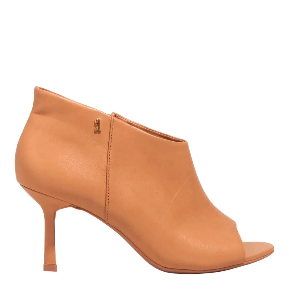 Bota Open Boot Couro Caramelo Salto Médio - vista 1 de 3