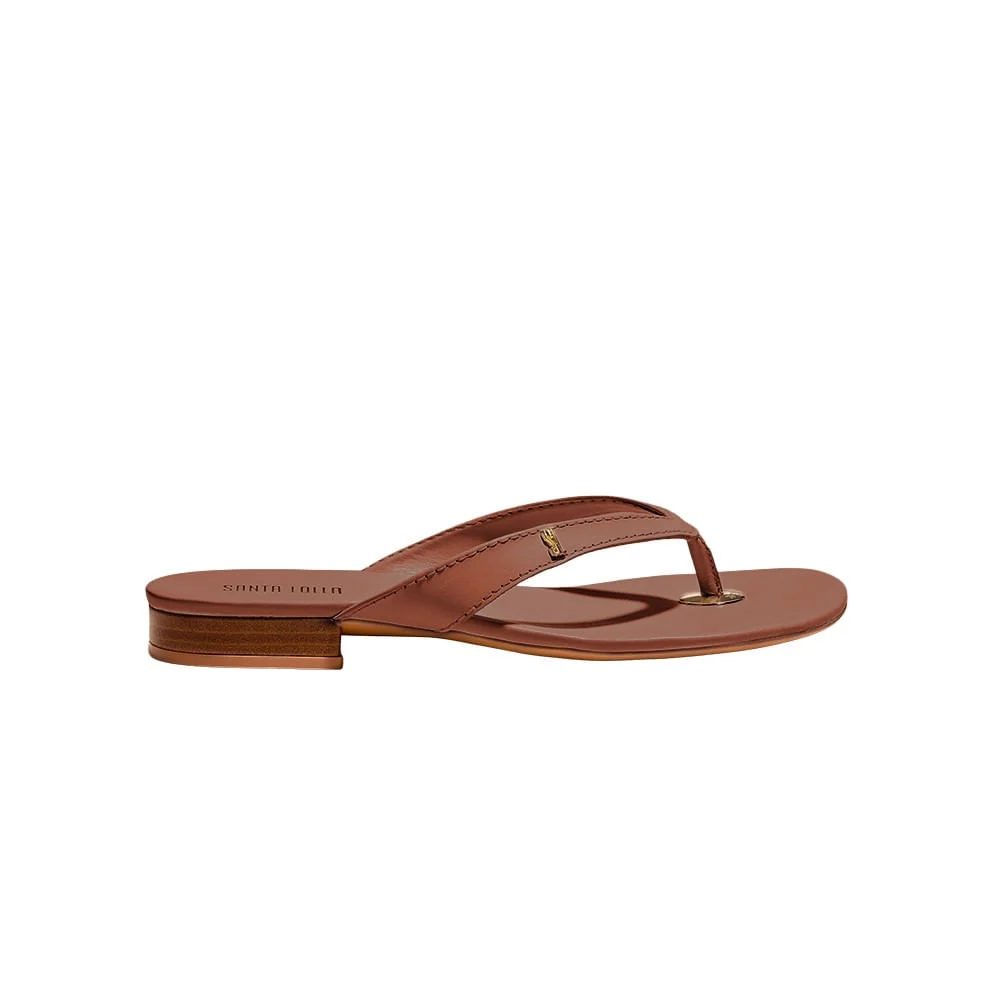 Rasteira Thong Couro Nobre Marrom Safari - vista 1 de 2