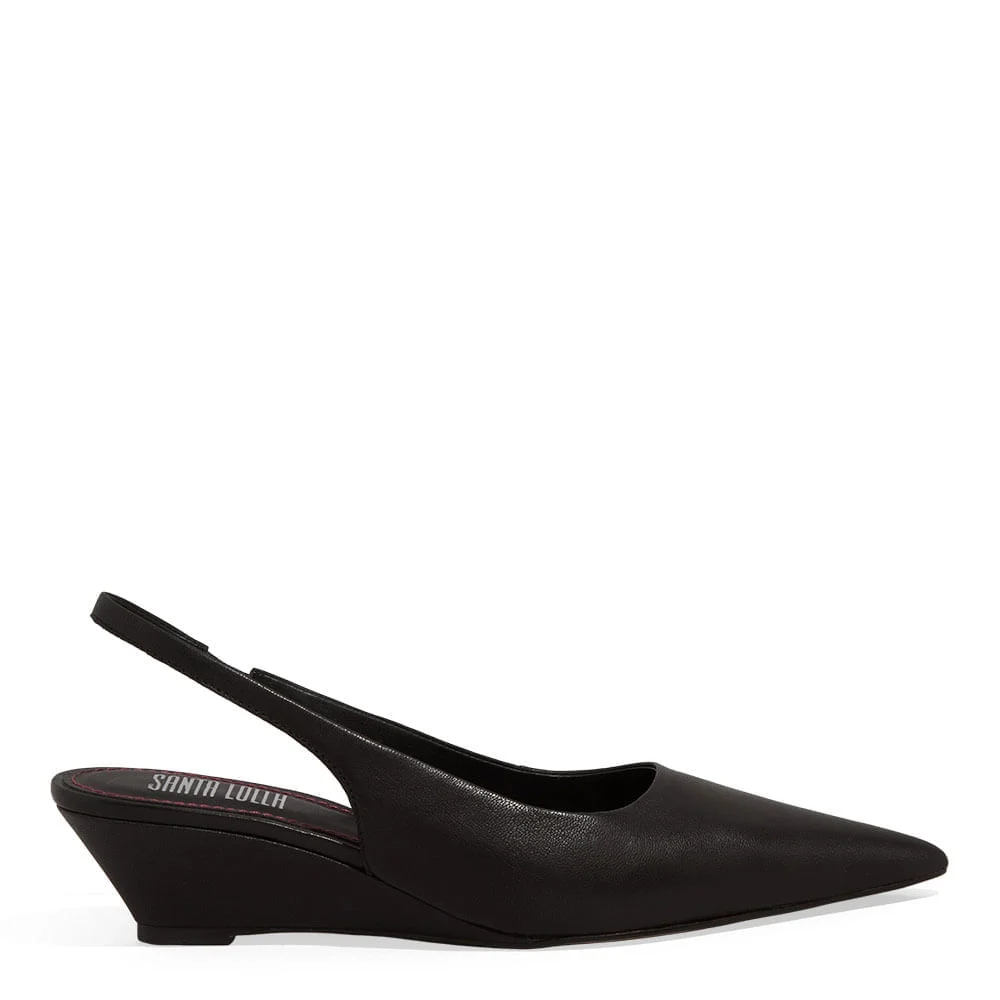 Scarpin Slingback Couro Preto Anabela - vista 3 de 5