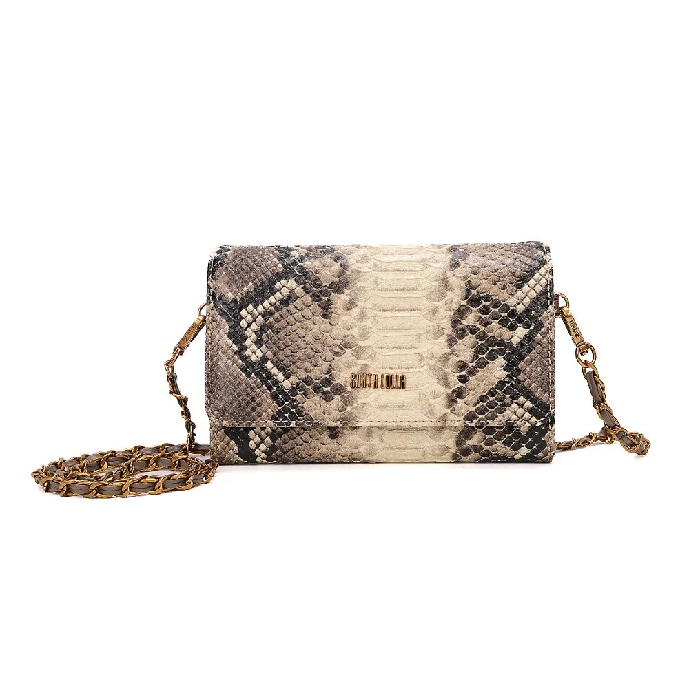 Bolsa Carteira Com Caixa Estampa Animal Print Cobra Alça Transversal Corrente - vista 3 de 9
