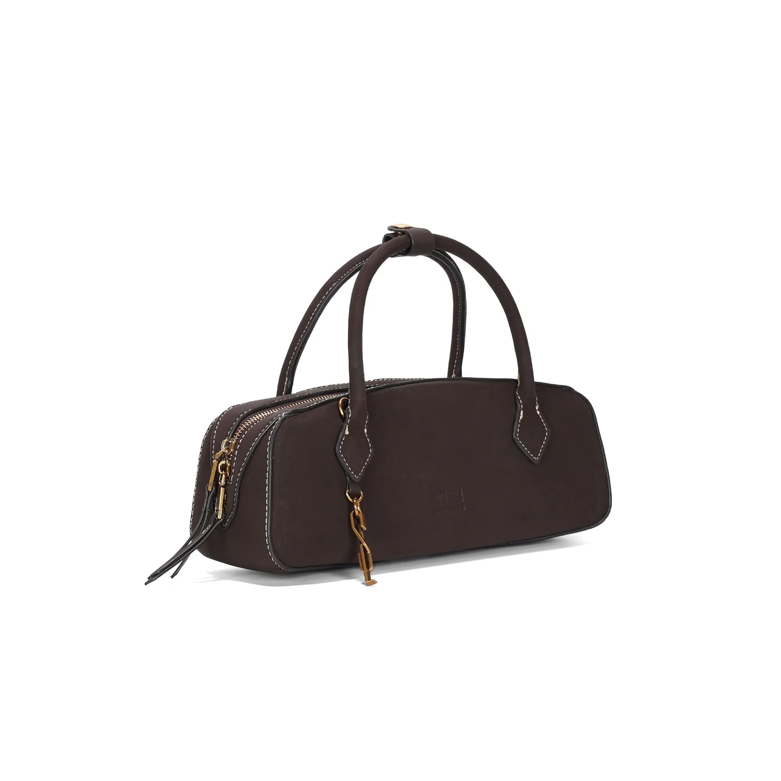 Bolsa Baguete Pequena Nobuck Marrom Dark Alça Dupla - vista 3 de 4