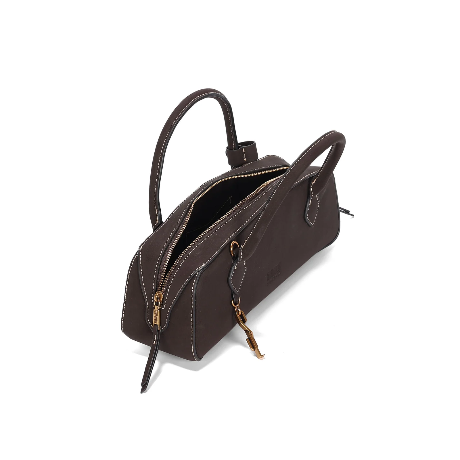 Bolsa Baguete Pequena Nobuck Marrom Dark Alça Dupla - vista 4 de 4