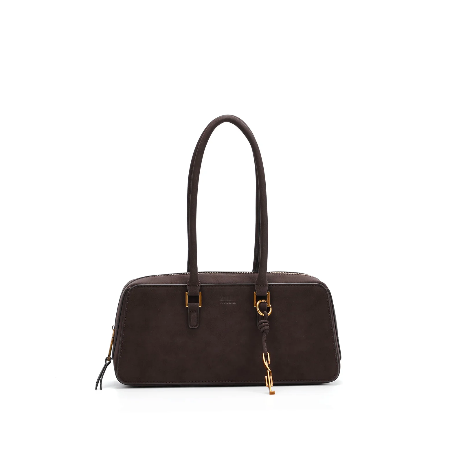 Bolsa Média Estruturada Nobuck Marrom Dark - vista 1 de 5