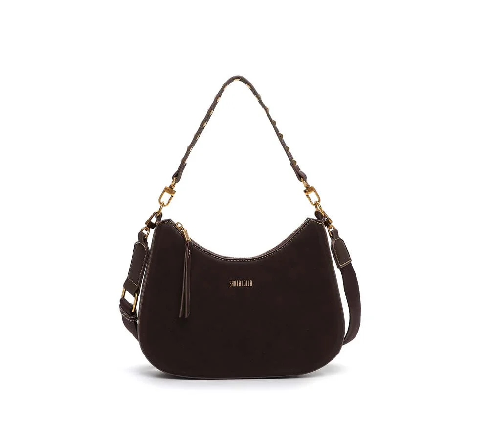 Bolsa Baguete Média Nobuck Marrom Alça Spikes - vista 1 de 5