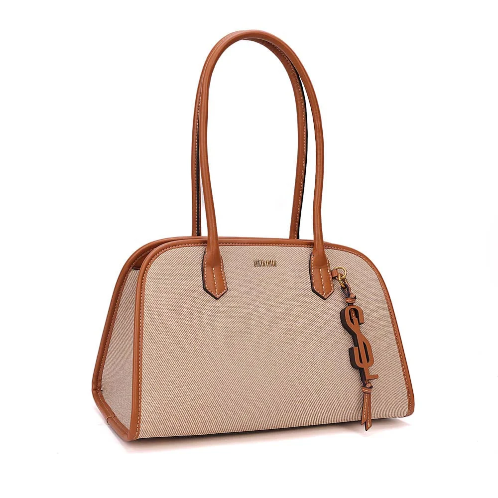 Bolsa Canvas Estruturada Bege Alça Longa - vista 1 de 6