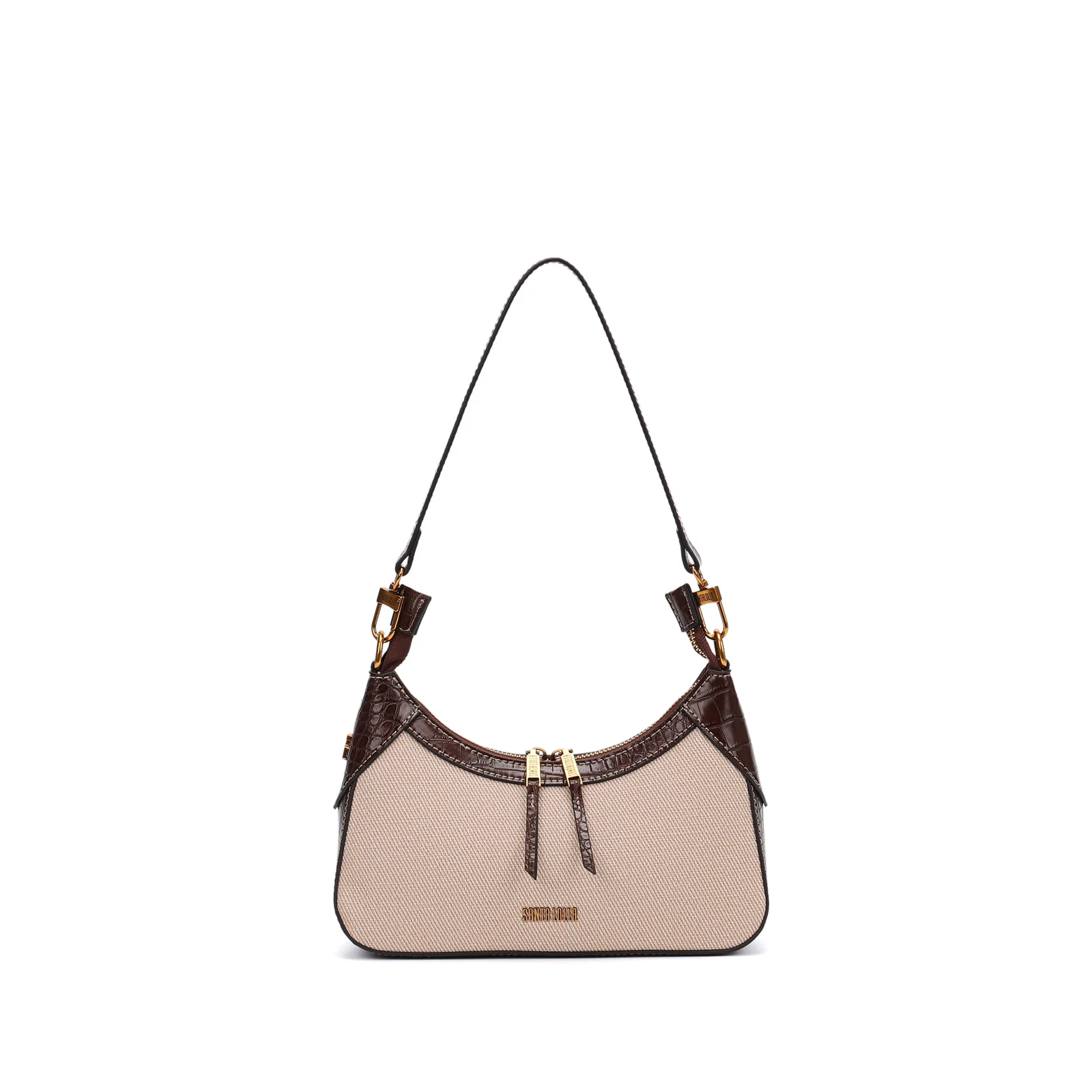 Bolsa De Ombro Pequena Canvas Bege Recortes Croco - vista 1 de 5