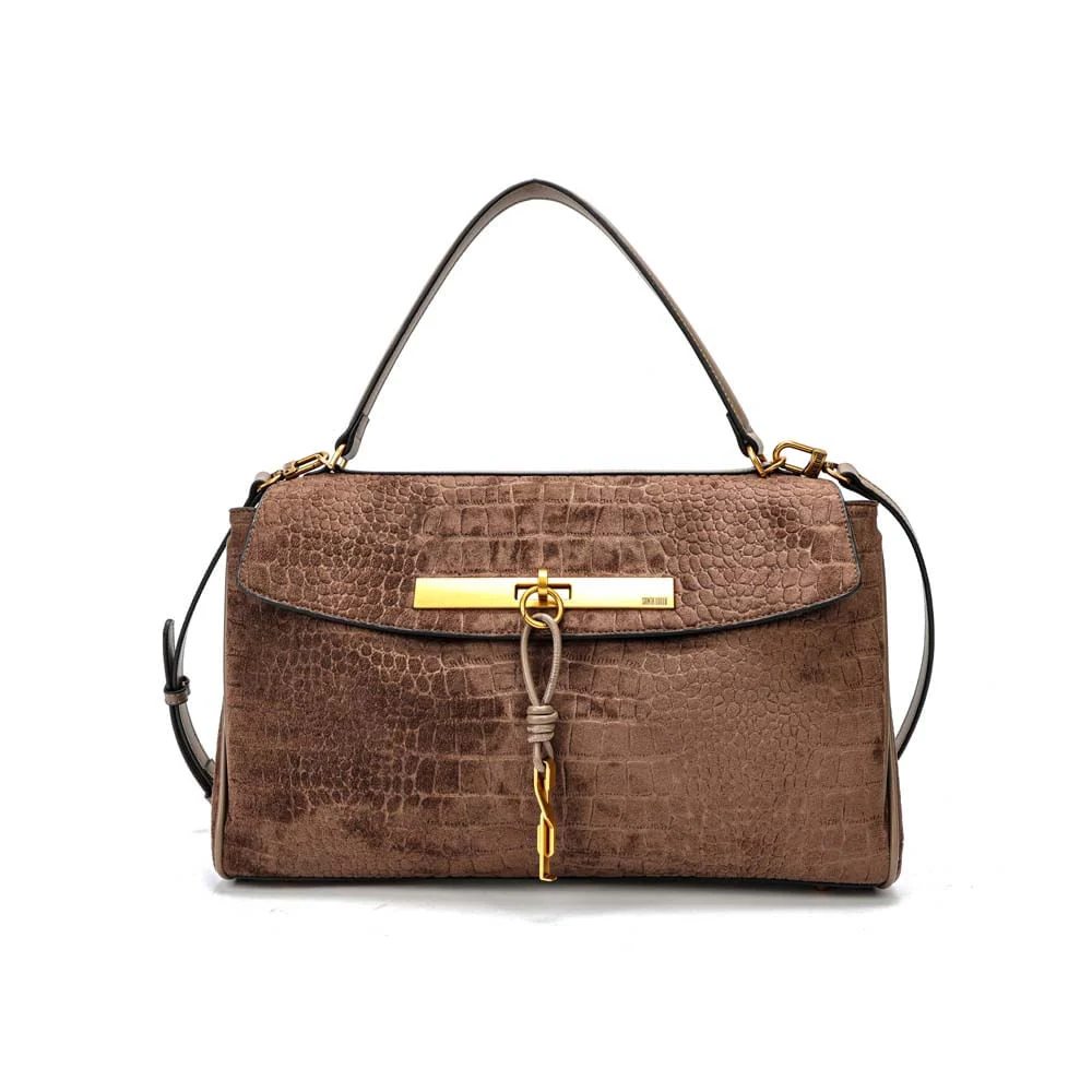 Bolsa Quadrada Croco Nobuck Bege Steel Alça Dupla - vista 1 de 7