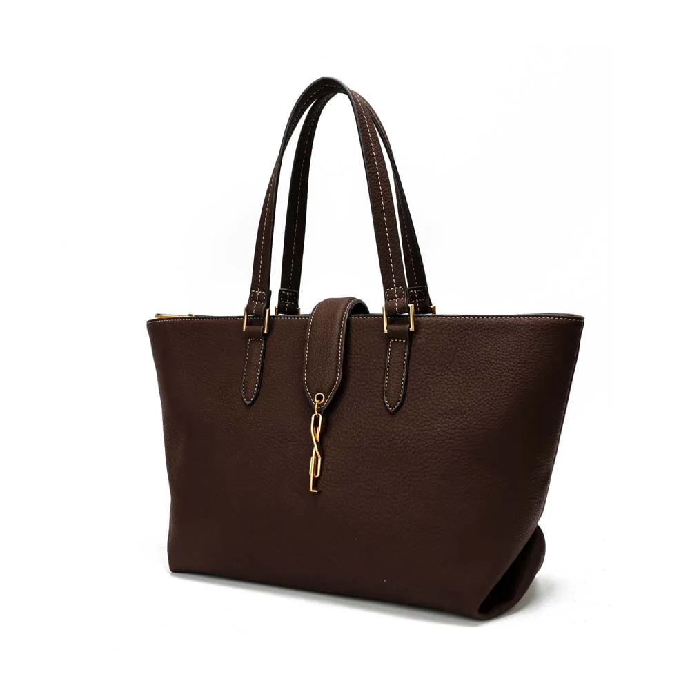 Bolsa Shopper Grande Nobuck Marrom Dark Pespontos - vista 1 de 6
