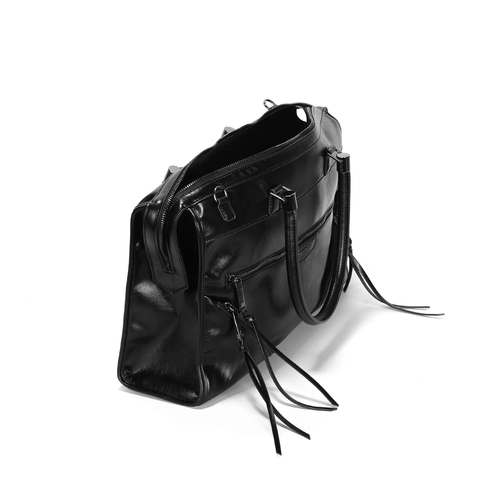 Bolsa Grande Quadrada Rústico Liso Preto Bolso Frontal - vista 3 de 3