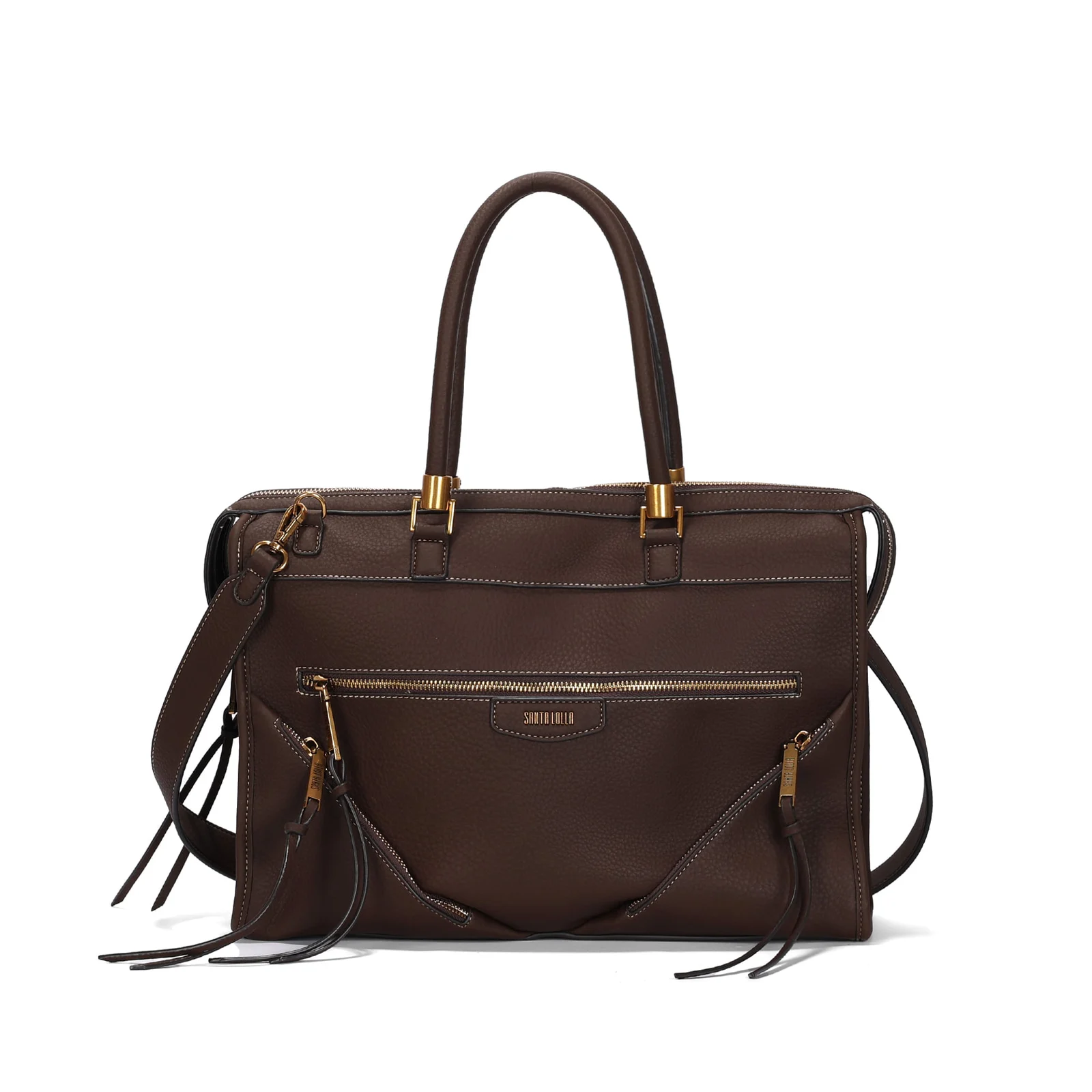 Bolsa Grande Quadrada Nobuck Marrom Dark Bolso Frontal - vista 1 de 3