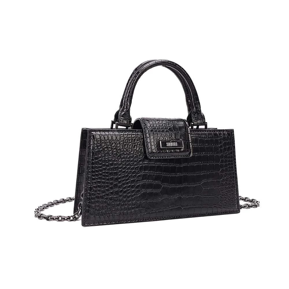Bolsa Estruturada Croco Preto Alça Corrente - vista 1 de 6