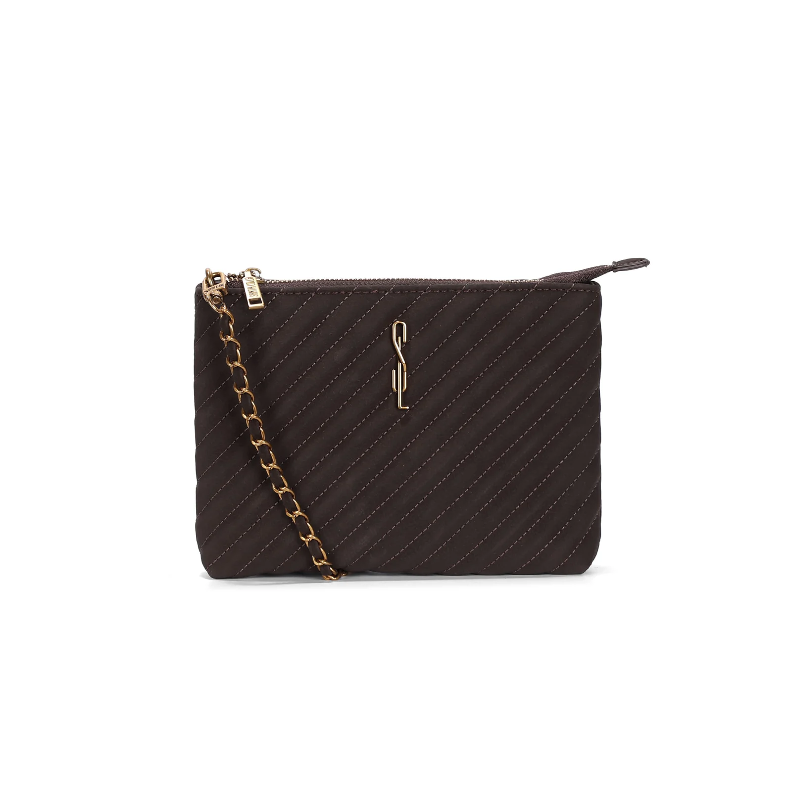 Bolsa Clutch Nobuck Marrom Dark Matelassê Alça Corrente - vista 1 de 3