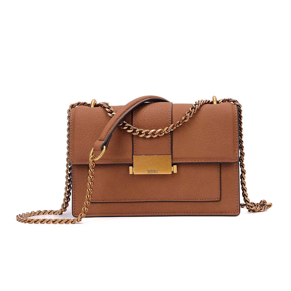 Bolsa Pequena Nobuck Alça Corrente Marrom Safari - vista 1 de 7