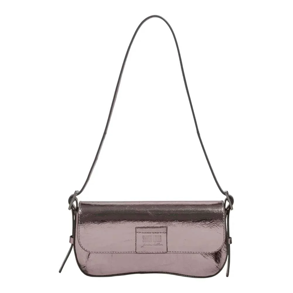Bolsa Pequena Couro Metalizado Cinza Onix Alça de Ombro - vista 1 de 3