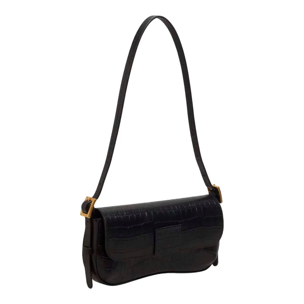 Bolsa Pequena Couro Croco Preto Alça de Ombro - vista 2 de 3