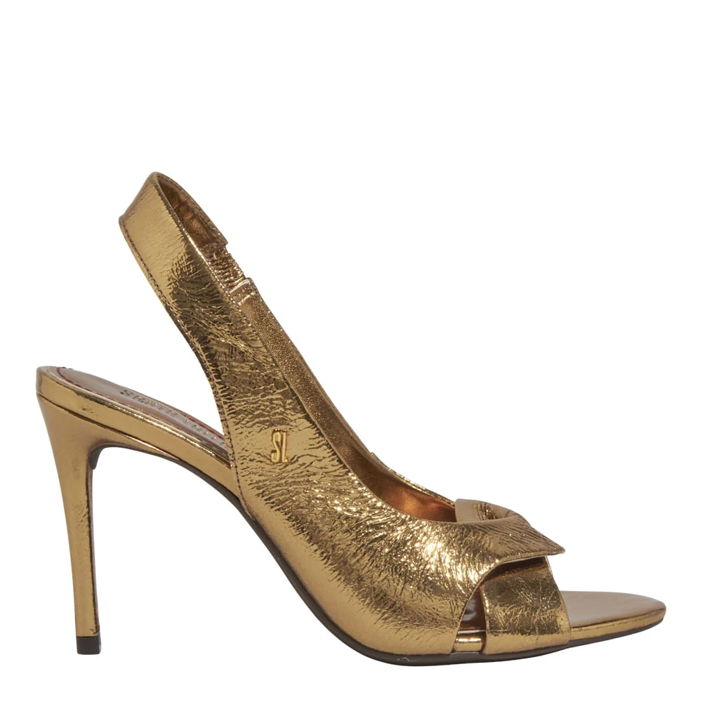 Peep Toe Slingback Couro Metalizado Dourado - vista 1 de 4