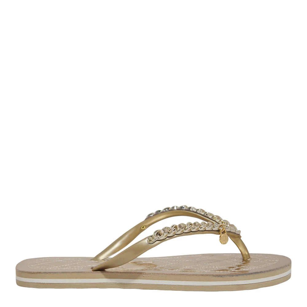 Chinelo Flip Flop Metalizado Corrente Ouro - vista 1 de 6