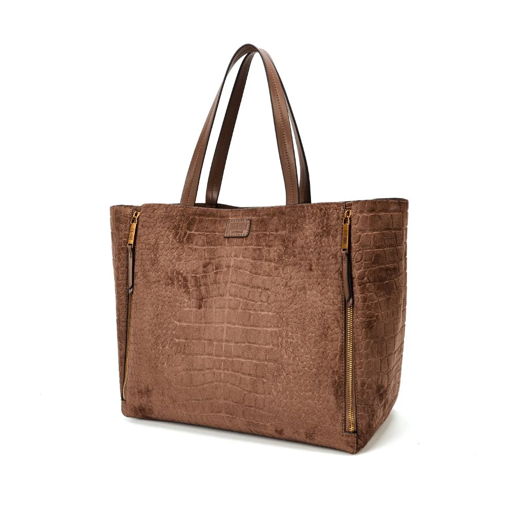Bolsa Shopper Grande Croco Nobuck Bege Steel - vista 5 de 8