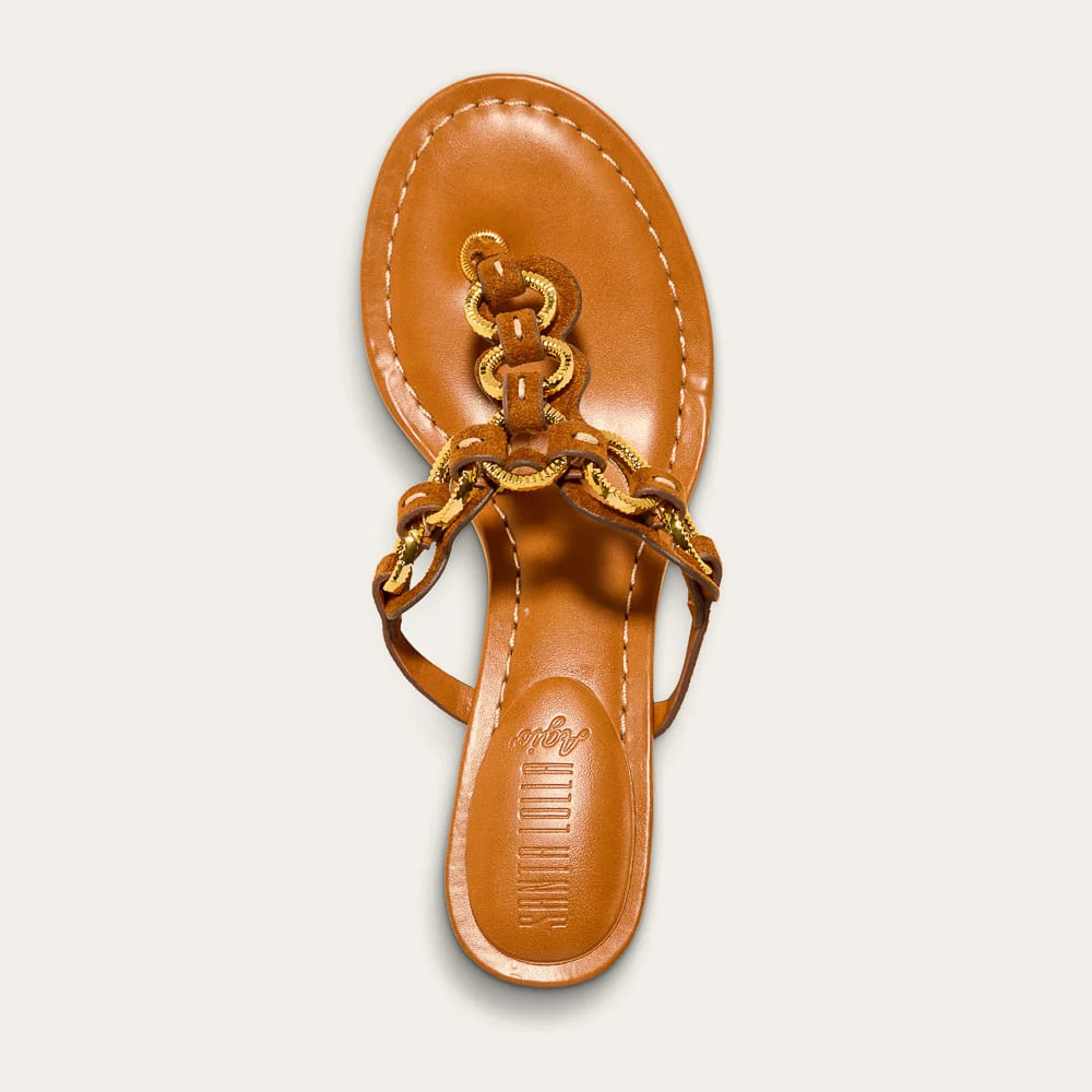 Mule Thong Metal Suede Caramelo Safari Salto Fino - vista 2 de 3