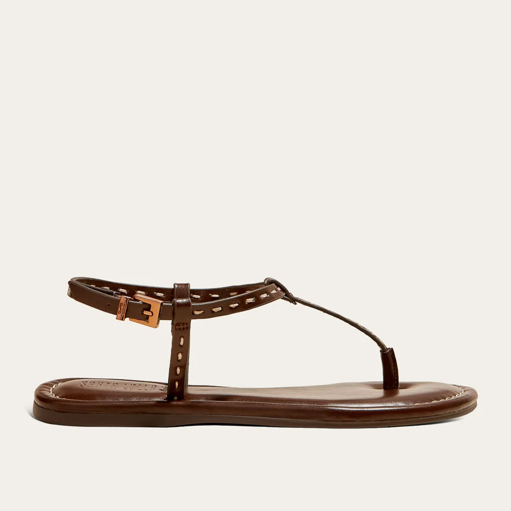 Rasteira Thong Pespontos Napa Marrom Dark Cocoa - vista 1 de 2