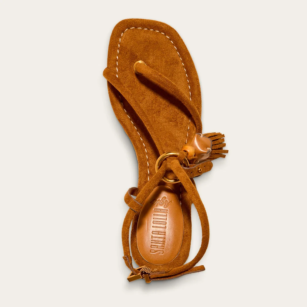 Sandália Suede Caramelo Salto Grosso Tassel - vista 3 de 3