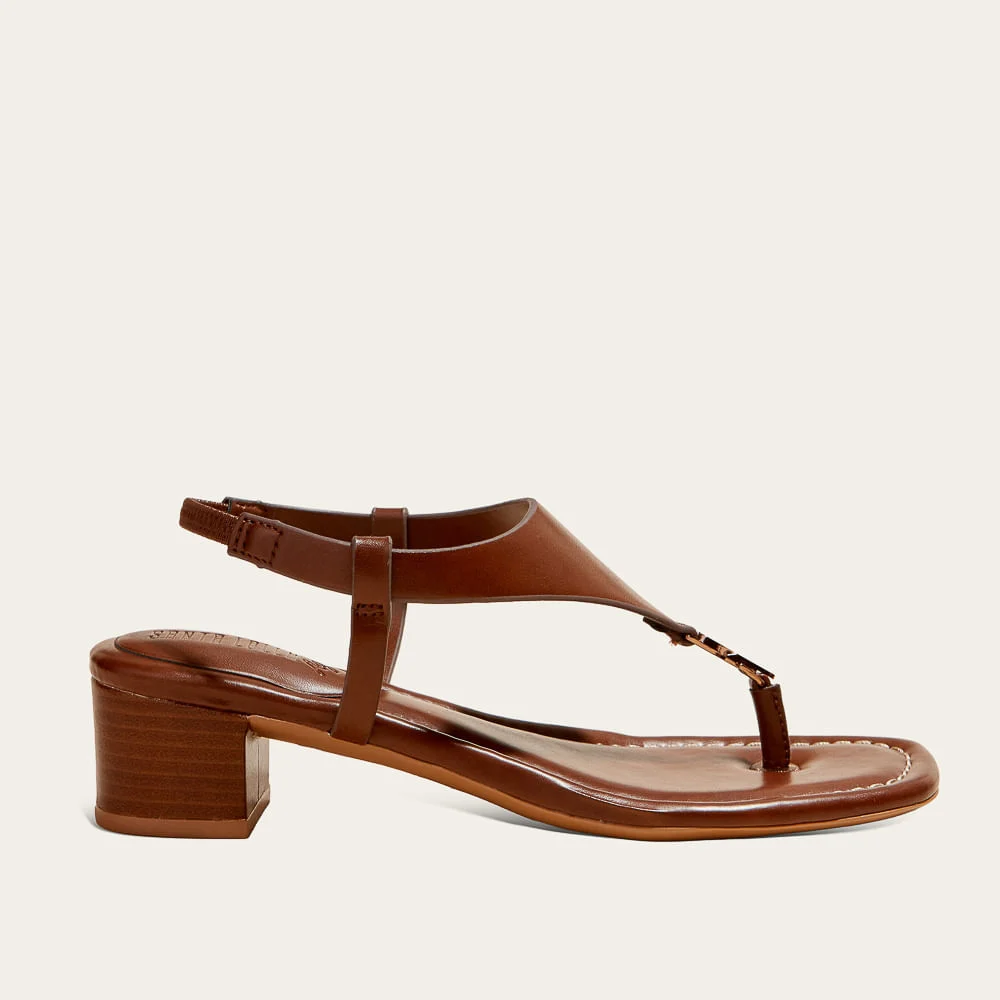 Sandália Thong Napa Marrom Salto Bloco - vista 1 de 4